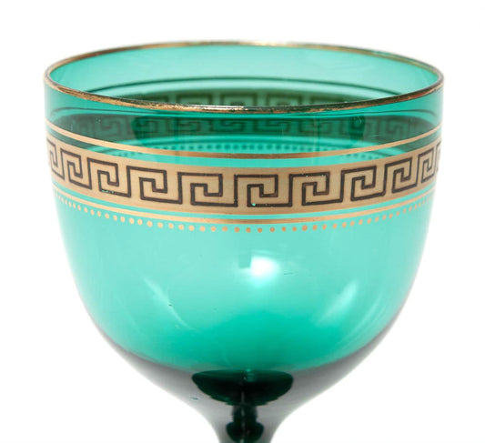 A 19th Century Antique Bristol Green Wine Glass with Gilded Greek Key Band (Code 7709) - Blue Cherry Antiques - 2