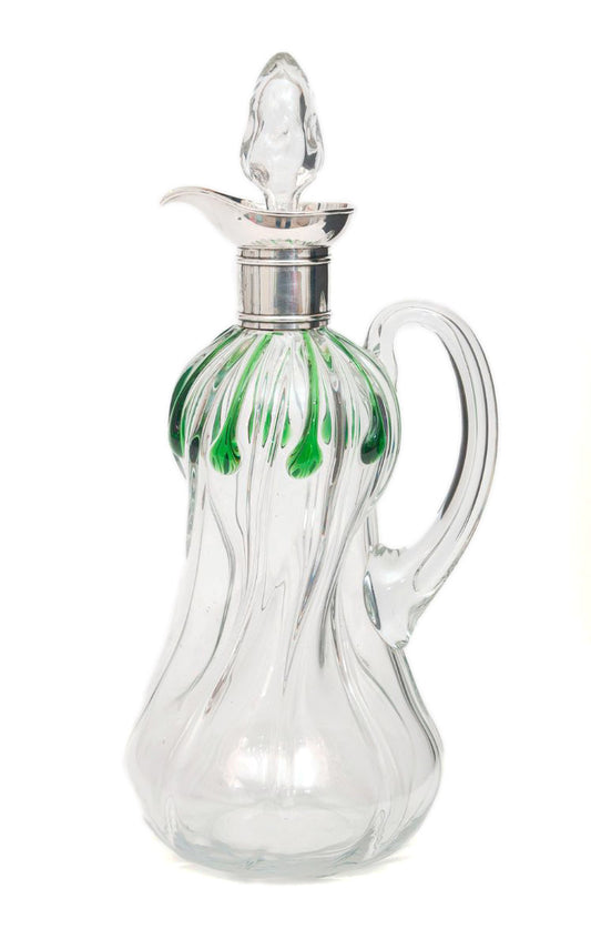 Antique Stuart Crystal Art Nouveau Silver & Green Glass Cairngorm Drop Decanter (Code 8265)