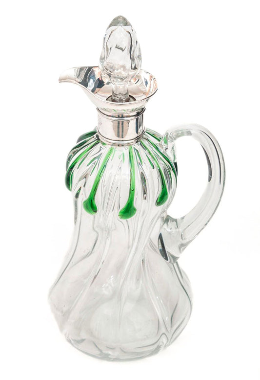 Antique Stuart Crystal Art Nouveau Silver & Green Glass Cairngorm Drop Decanter (Code 8265)
