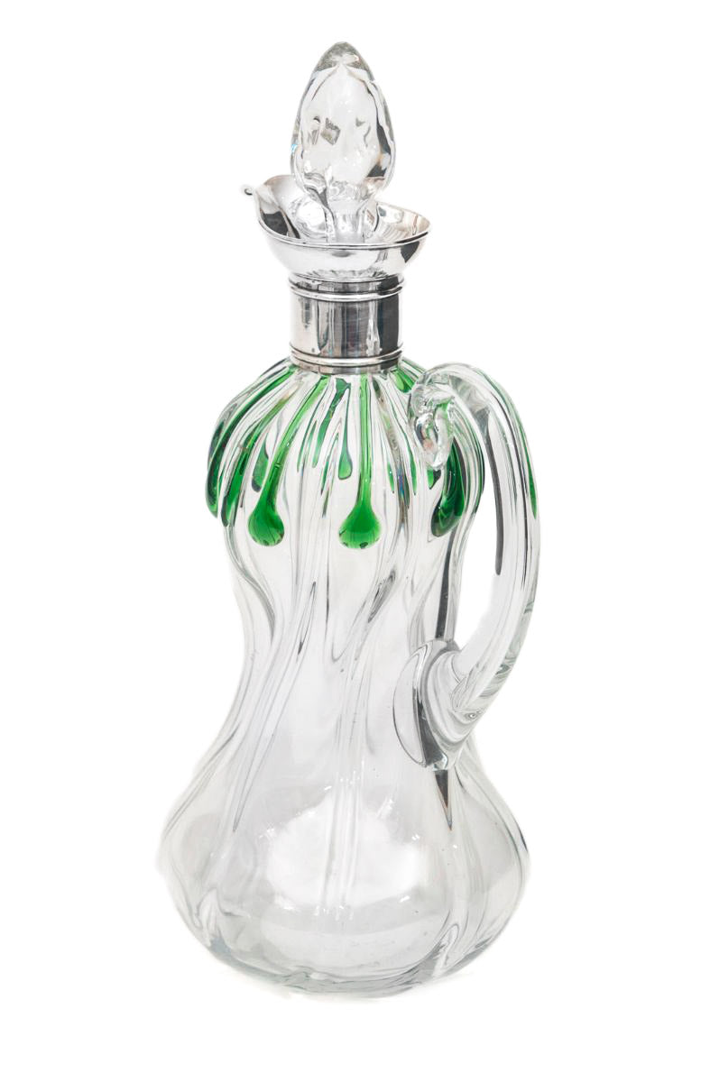 Antique Stuart Crystal Art Nouveau Silver & Green Glass Cairngorm Drop Decanter (Code 8265)