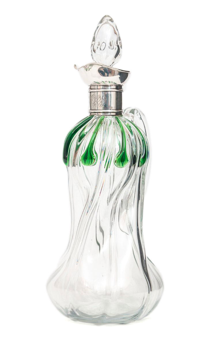 Antique Stuart Crystal Art Nouveau Silver & Green Glass Cairngorm Drop Decanter (Code 8265)