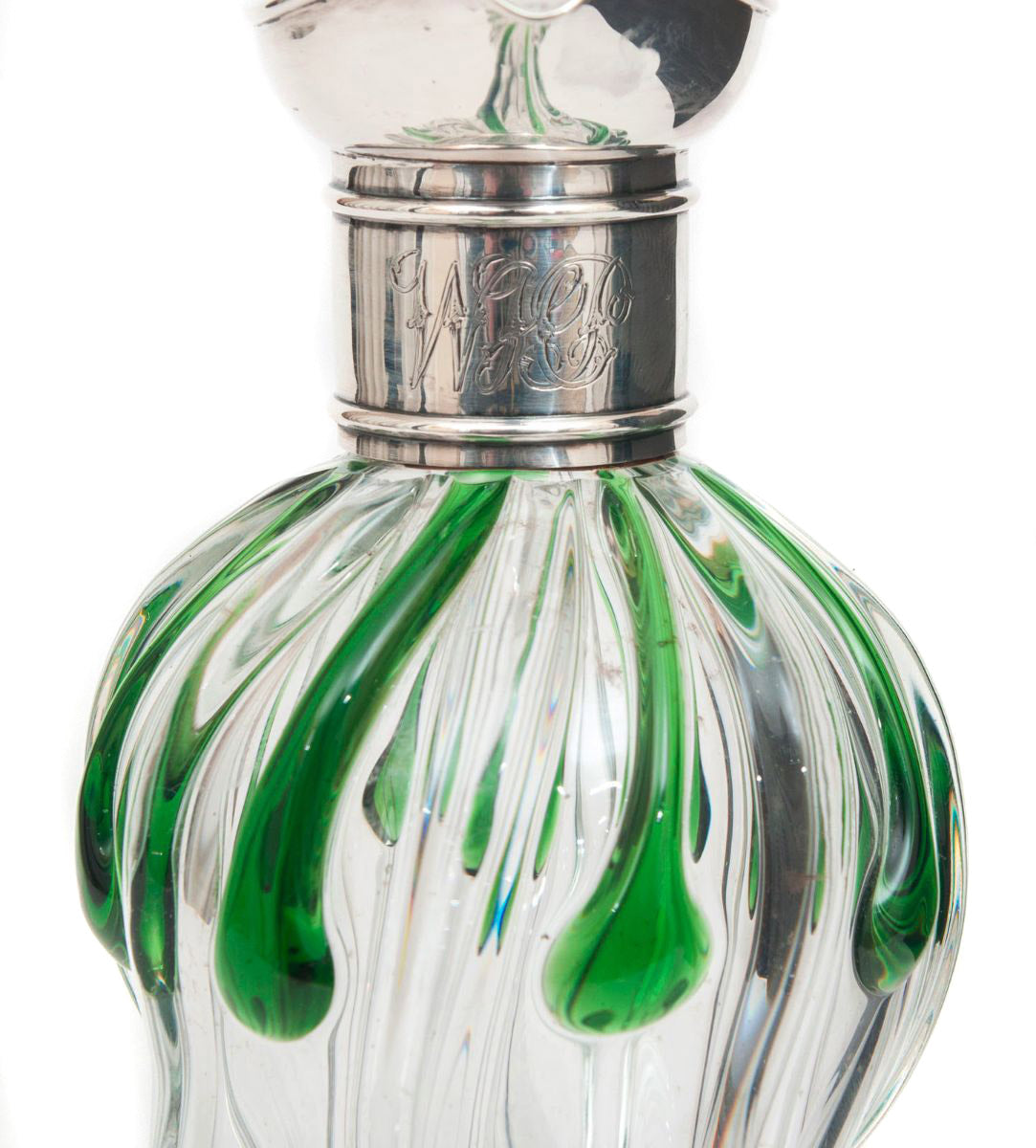 Antique Stuart Crystal Art Nouveau Silver & Green Glass Cairngorm Drop Decanter (Code 8265)