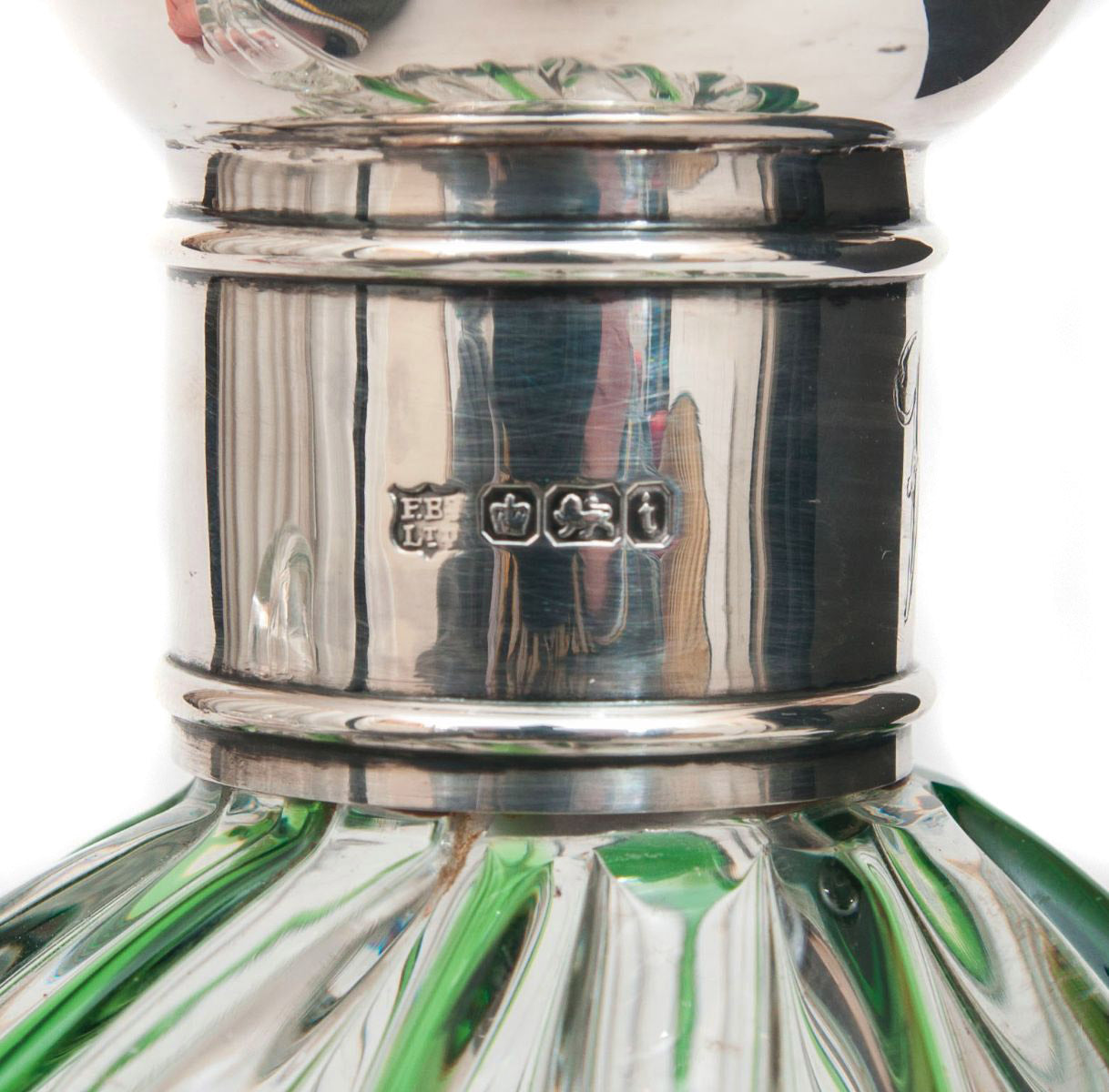 Antique Stuart Crystal Art Nouveau Silver & Green Glass Cairngorm Drop Decanter (Code 8265)