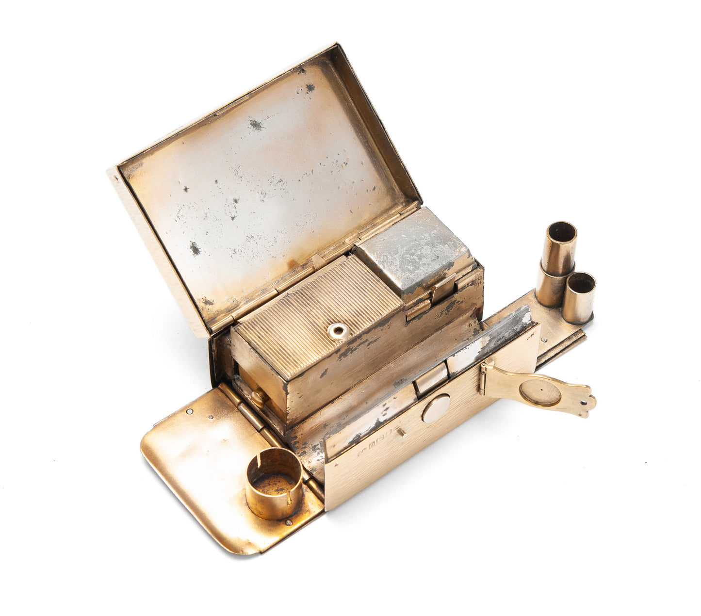 Antique Edwardian Sterling Silver Gilt Cased Travelling Desk Compendium/Inkwell (Code 9927)