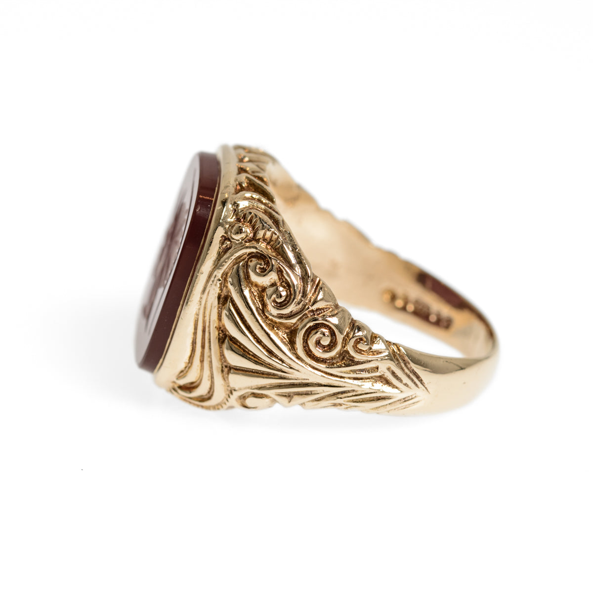 Vintage 9ct Gold Intaglio Signet Seal Ring With Centurion In Carnelian Stone UK Size R1/2 London Hallmark 1971 (Code A1001)