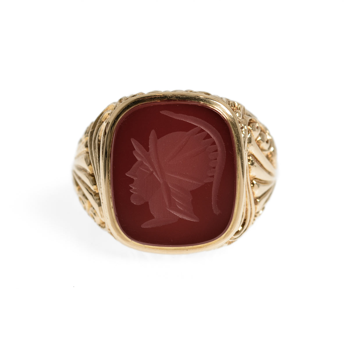 Vintage 9ct Gold Intaglio Signet Seal Ring With Centurion In Carnelian Stone UK Size R1/2 London Hallmark 1971 (Code A1001)