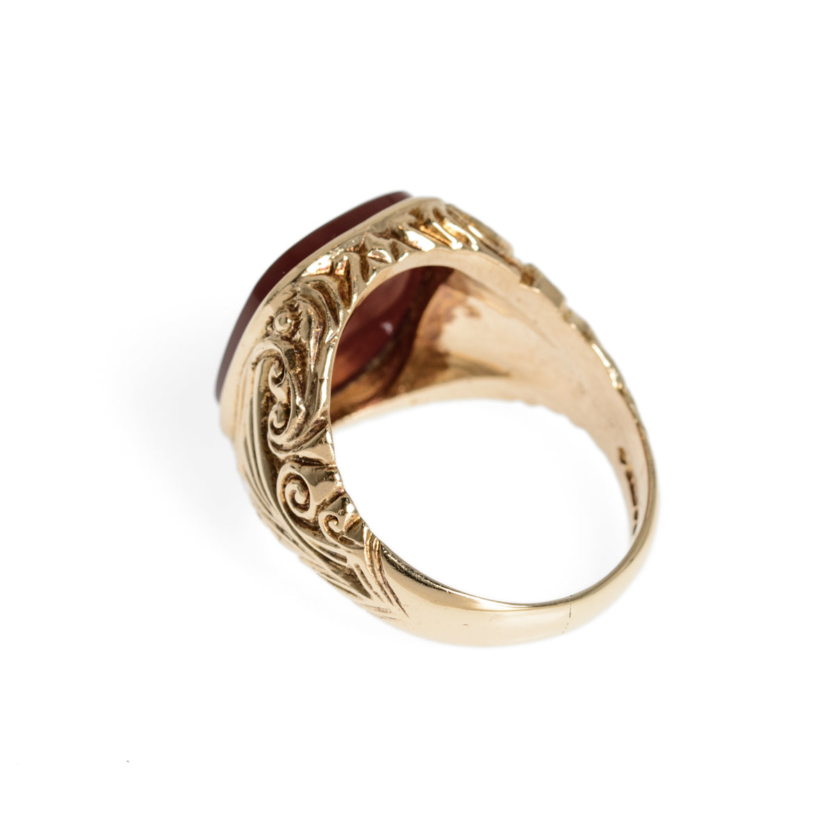 Vintage 9ct Gold Intaglio Signet Seal Ring With Centurion In Carnelian Stone UK Size R1/2 London Hallmark 1971 (Code A1001)