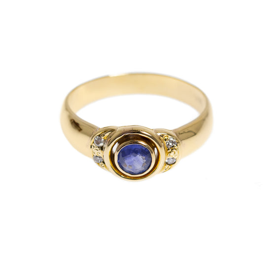 14K Gold Ladies Ring With Ceylon Blue Sapphire & Four Diamonds UK Size M (Code A1006)