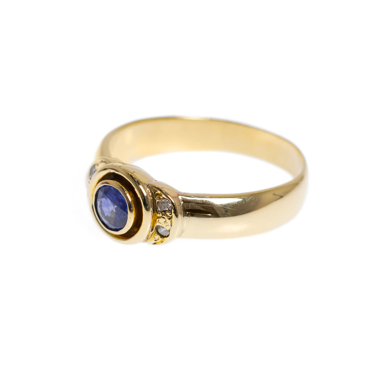 14K Gold Ladies Ring With Ceylon Blue Sapphire & Four Diamonds UK Size M (Code A1006)
