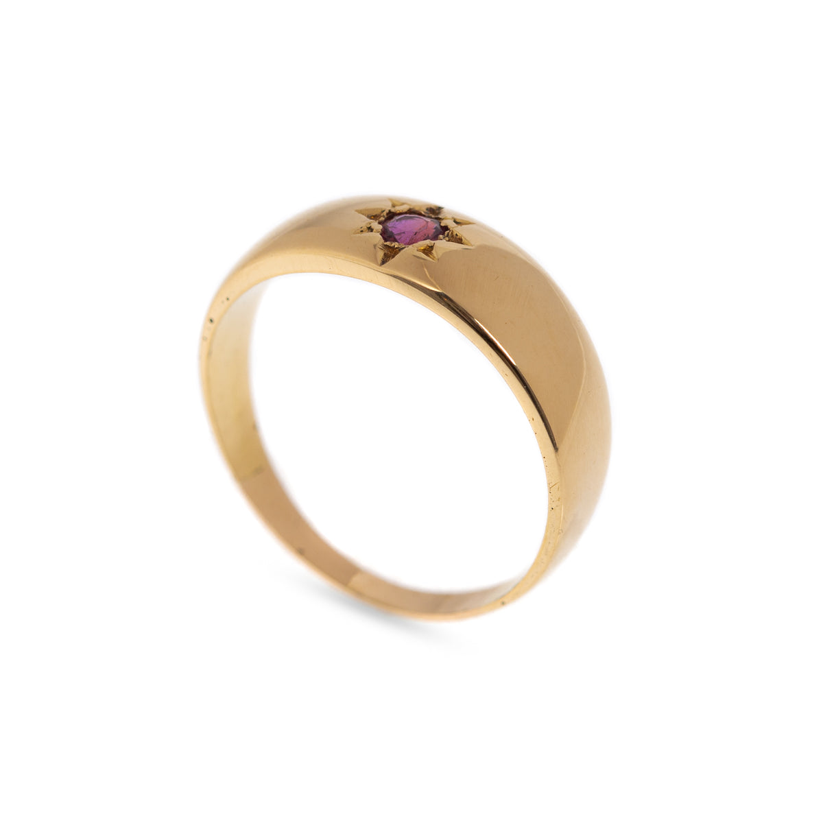 Antique 18ct Gold & Ruby Set Gypsy Starburst Band Ring Size UK L1/2 (Code A1007)