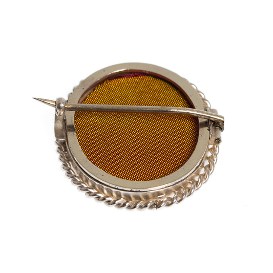 Antique Victorian Silver Brooch With Hand Painted Exotic Bird Miniature c.1880 (Code A1010)