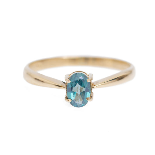 Vintage 9ct Gold Blue Topaz Solitaire Ring UK Size P (Code A1029)