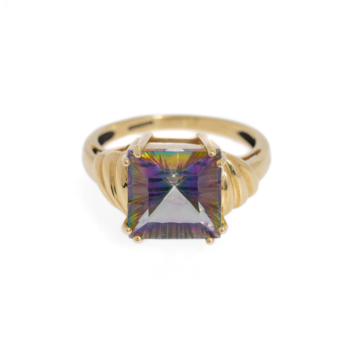 9ct Gold Fantasy Cut Mystic Topaz Ring Birmingham Hallmark 2006 UK Size N1/2 (Code A1030)