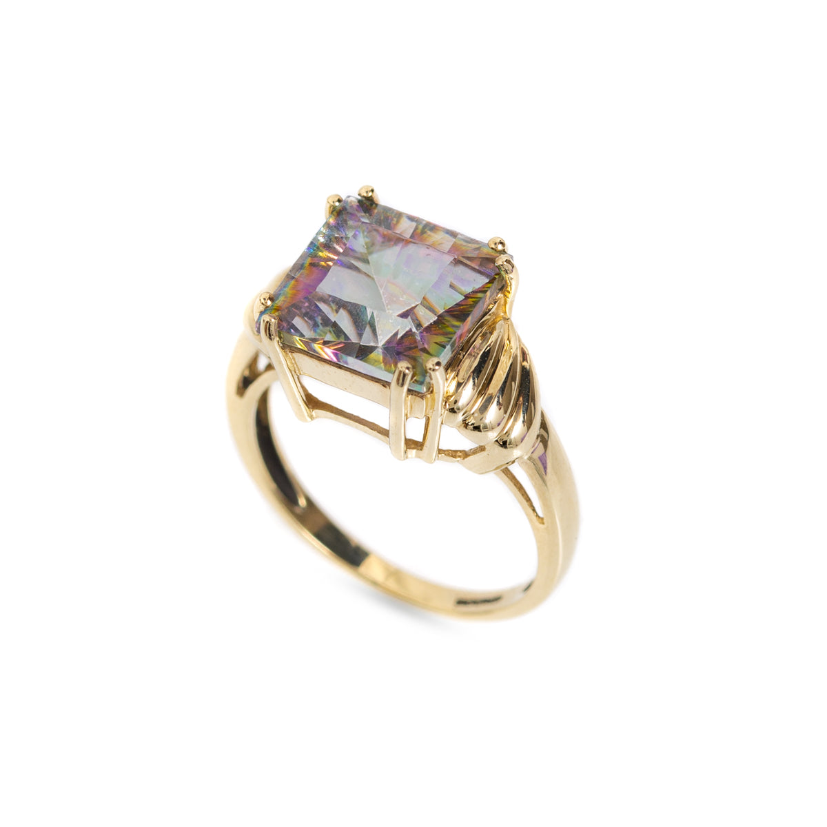9ct Gold Fantasy Cut Mystic Topaz Ring Birmingham Hallmark 2006 UK Size N1/2 (Code A1030)