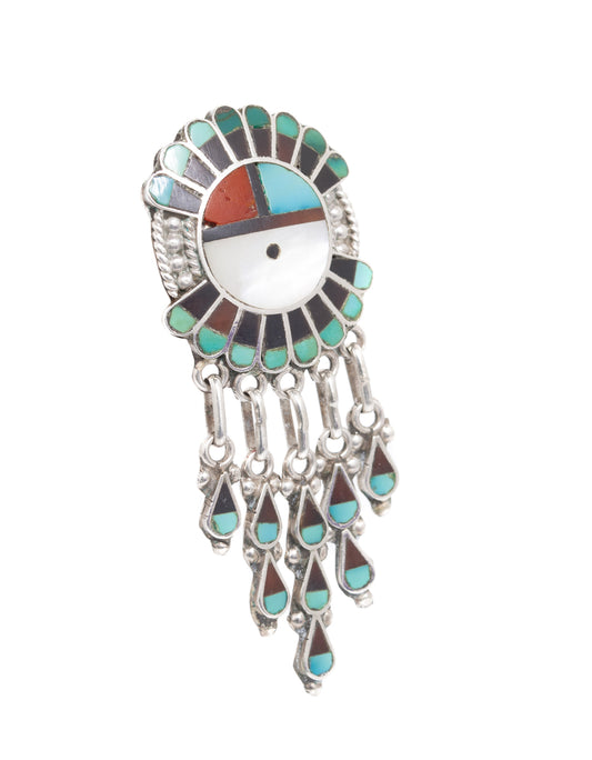Zuni Native American Brooch/Pendant Silver, Turquoise Etc Roger & Lela Cellicion (Code A1047)