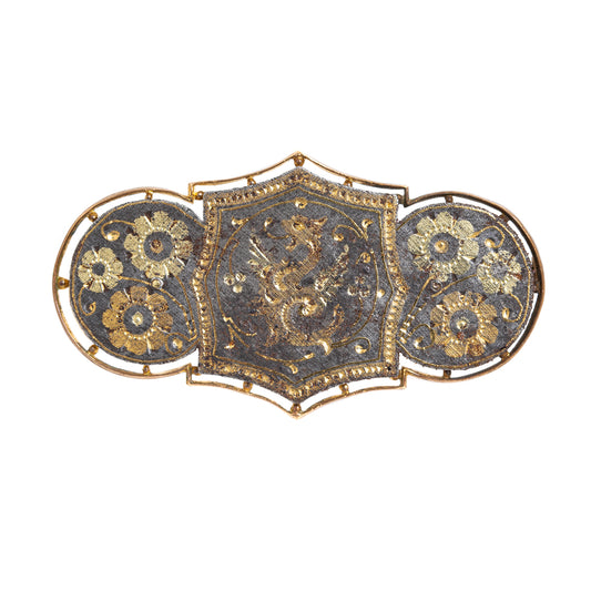 Antique Spanish Toledo Gold Damascene Brooch With Dragon c.1920's (Code A1060)