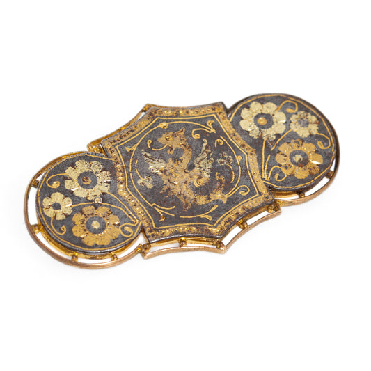 Antique Spanish Toledo Gold Damascene Brooch With Dragon c.1920's (Code A1060)