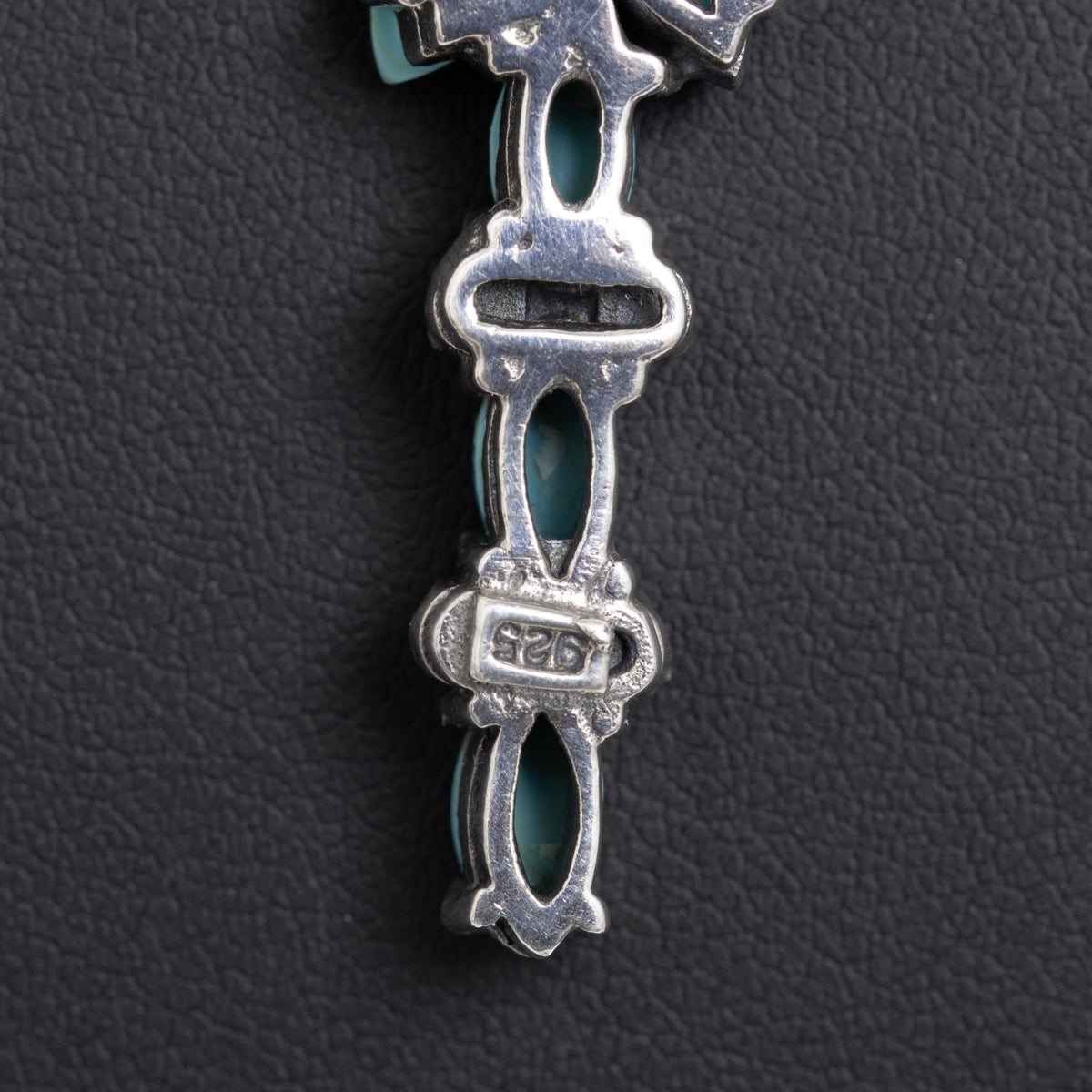 Vintage Sterling Silver Turquoise & Marcasite Cross Pendant/Necklace With Belcher Chain (Code A1076)