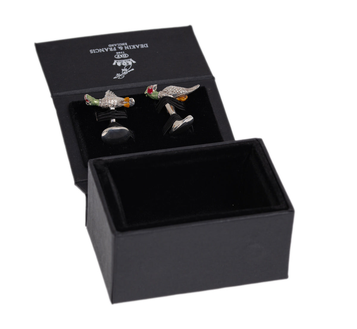 Pair Deakin & Francis Solid Silver & Enamel Angry Game Bird Cufflinks In Box (Code A1095)
