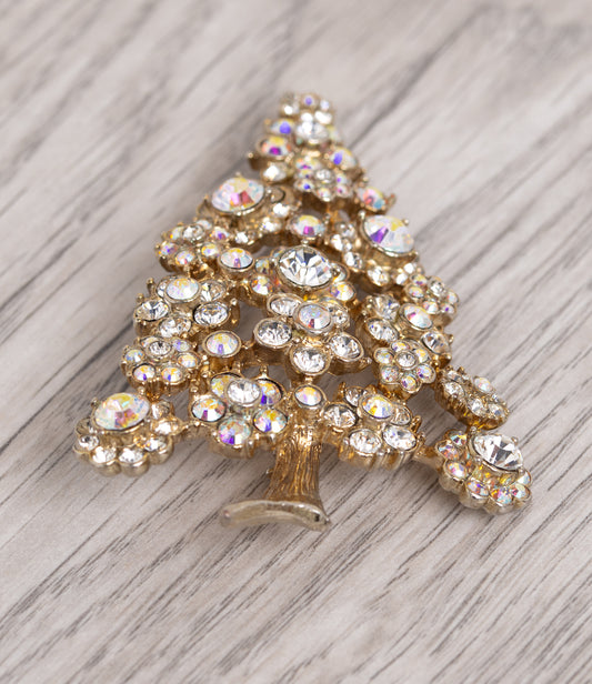 Vintage Kirks Folly Aurora Borealis AB Rhinestone Tree Brooch / Pin (Code A1098)