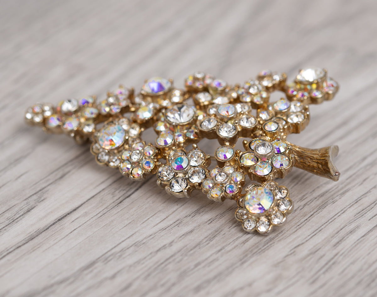 Vintage Kirks Folly Aurora Borealis AB Rhinestone Tree Brooch / Pin (Code A1098)
