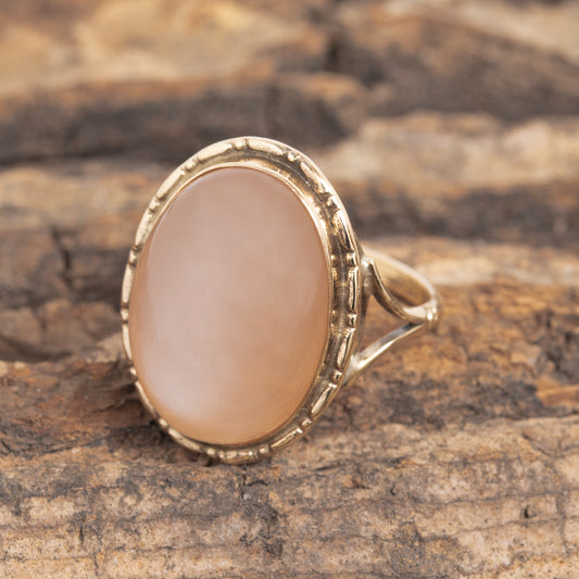 Antique/Vintage 9ct Gold Ring With Fabulous Natural Rose Moonstone Cabochon (A1145)