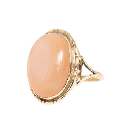 Antique/Vintage 9ct Gold Ring With Fabulous Natural Rose Moonstone Cabochon (A1145)