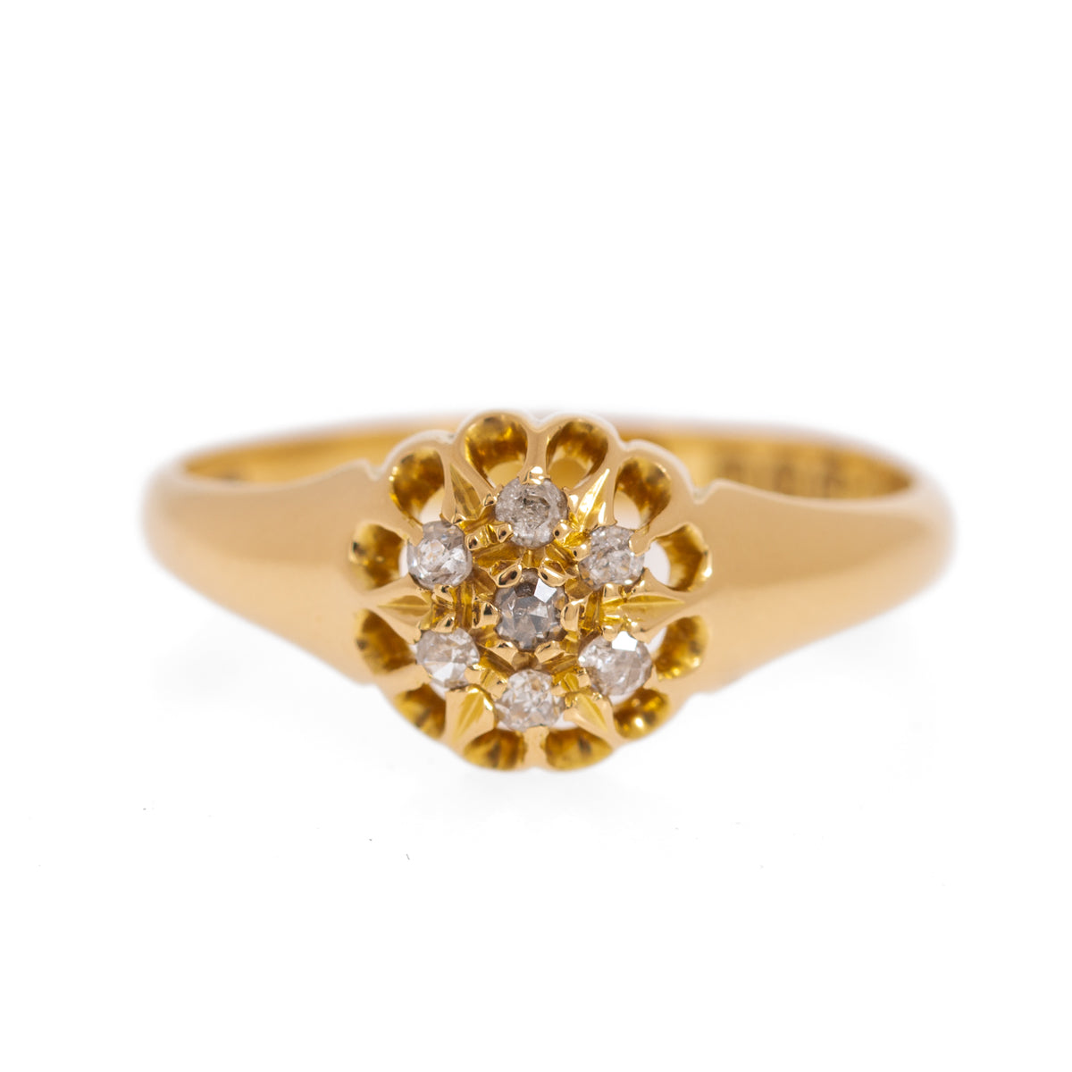 Antique 18ct Gold & Diamond Daisy Cluster Ring Birmingham Hallmark 1918 UK Size O (A1147)