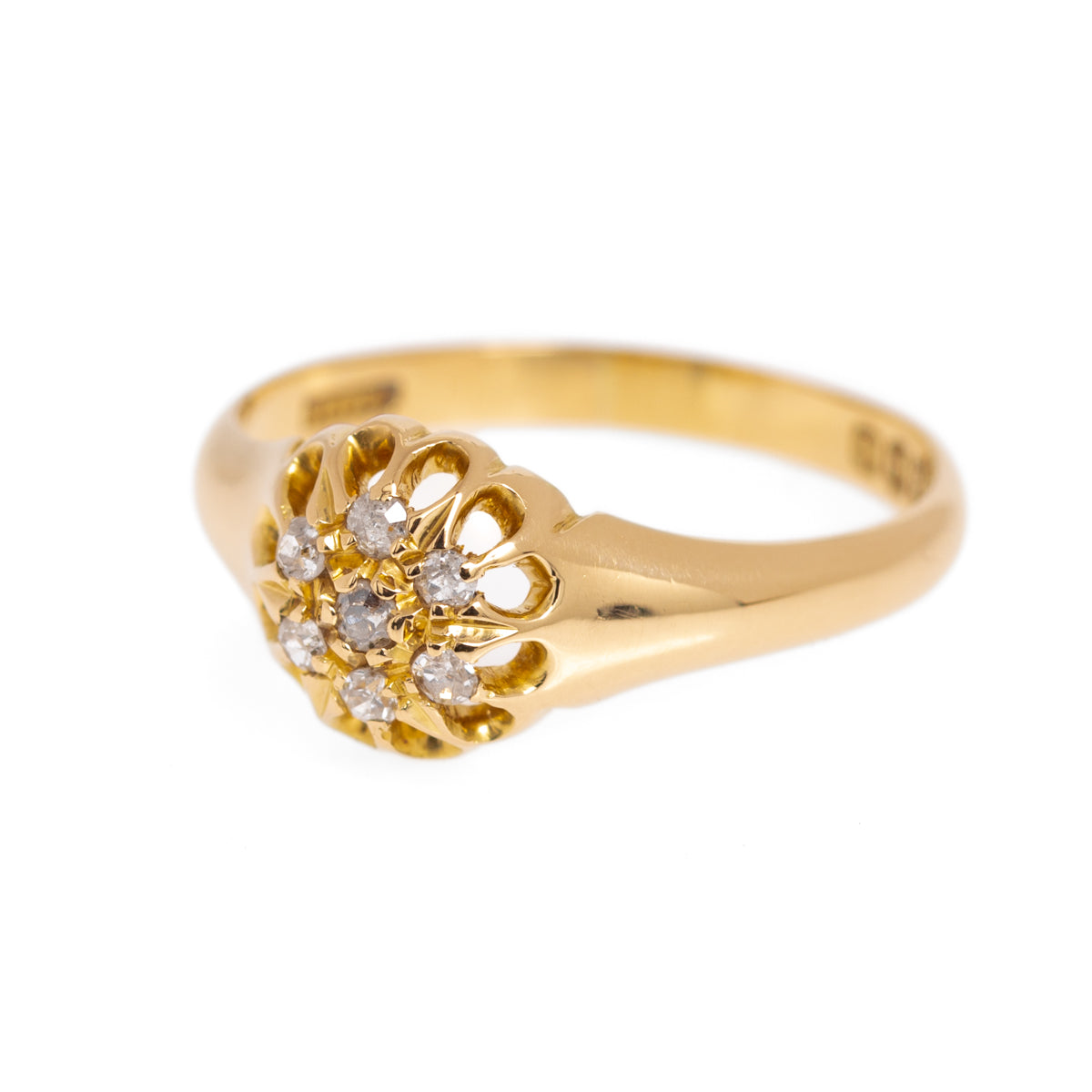 Antique 18ct Gold & Diamond Daisy Cluster Ring Birmingham Hallmark 1918 UK Size O (A1147)