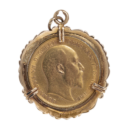 Antique Edwardian 22ct Gold Full Sovereign In Vintage 9ct Gold Pendant Mount (A1160)