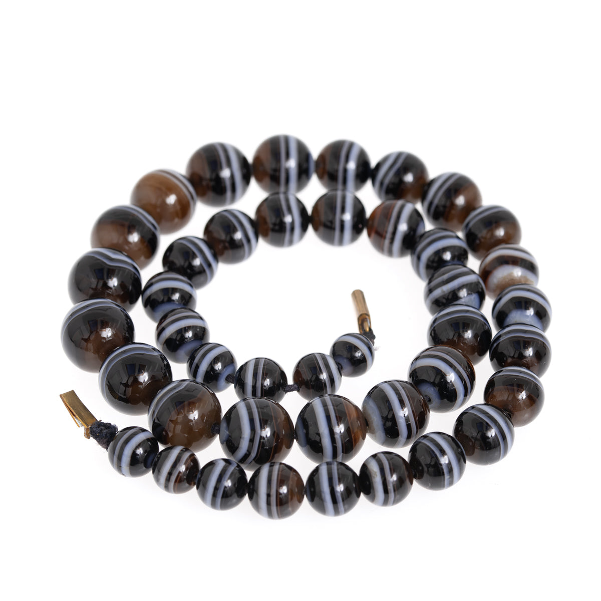 Antique Victorian Bulls Eye Banded Agate Large Graduated Beaded Necklace (A1165)