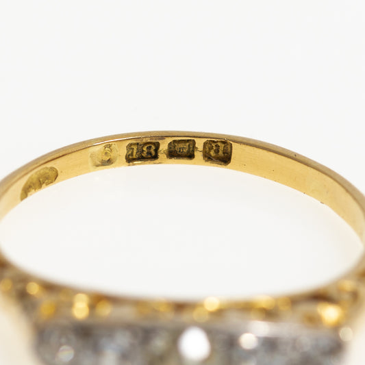 Antique 18ct Gold & Five Diamond (0.25ct) Ring With Fancy Yellow Central Diamond (A1178)