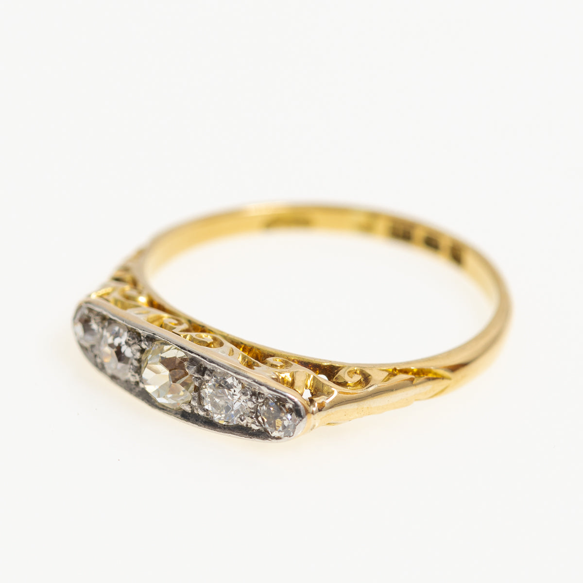 Antique 18ct Gold & Five Diamond (0.25ct) Ring With Fancy Yellow Central Diamond (A1178)