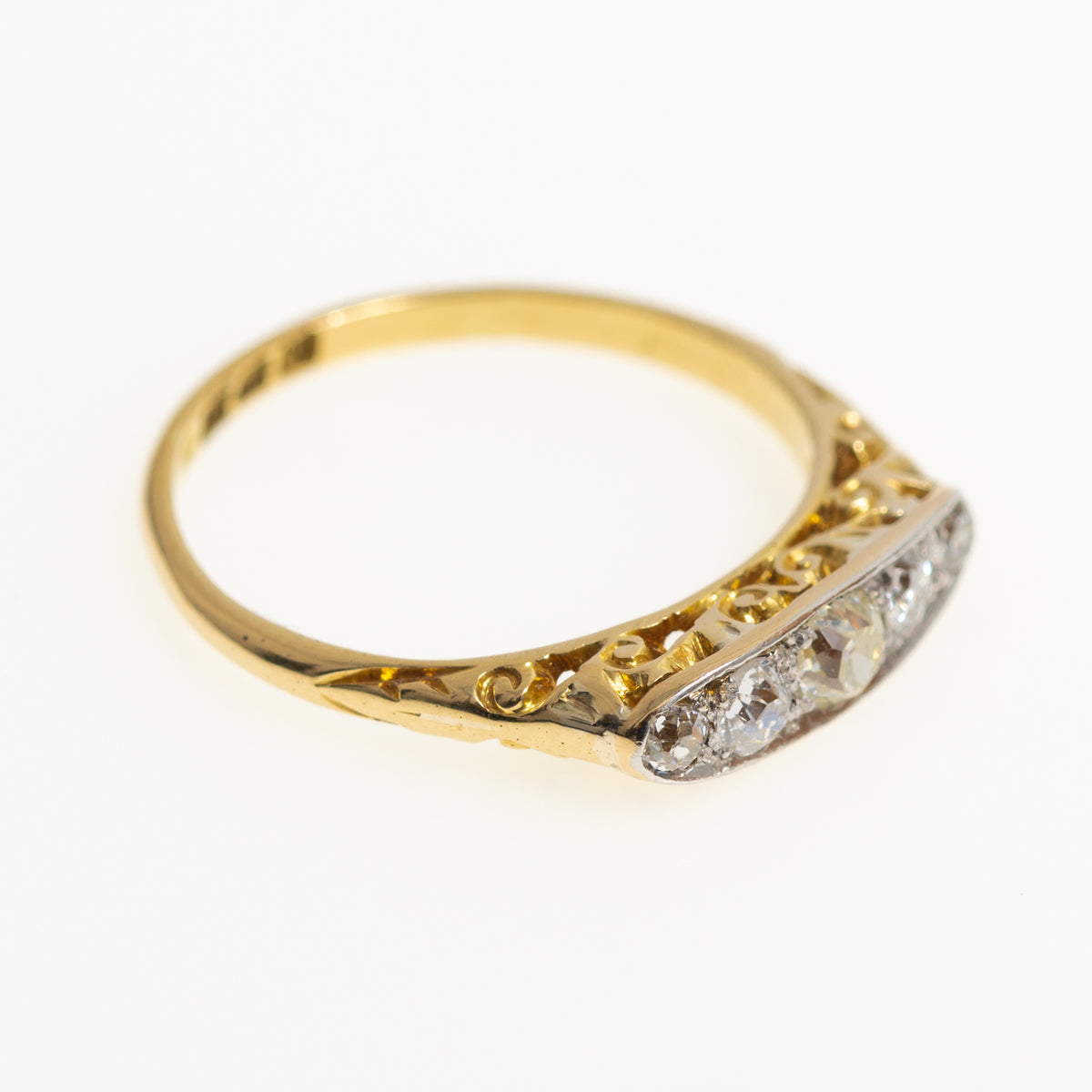 Antique 18ct Gold & Five Diamond (0.25ct) Ring With Fancy Yellow Central Diamond (A1178)