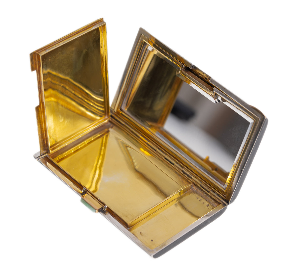 French Art Deco Silver, Enamel, Jade & Diamond Set Ladies Compact Case c.1920 (A1179)