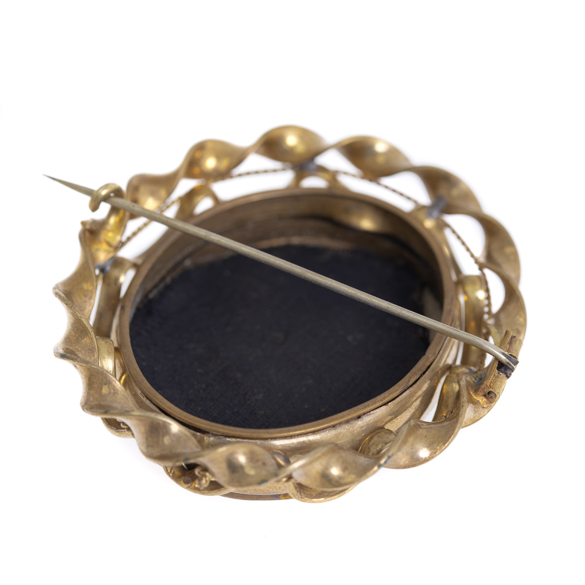 Antique Victorian Large Rotating Mourning Brooch With Hand Painted Porcelain Panel (A1183)