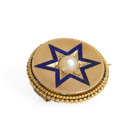 Antique Early Victorian 21ct Mixed Gold Pearl & Enamel Small Brooch c.1840 (A1197)