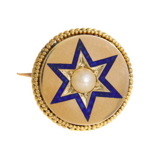Antique Early Victorian 21ct Mixed Gold Pearl & Enamel Small Brooch c.1840 (A1197)