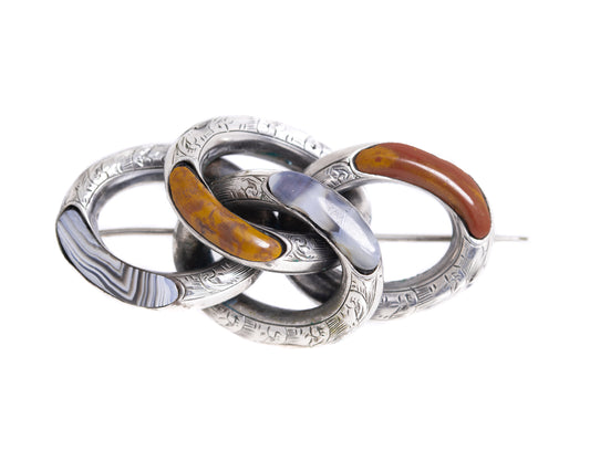 Antique Victorian Scottish Silver & Agate Loop Knot Brooch / Pin c.1860 (A1202)