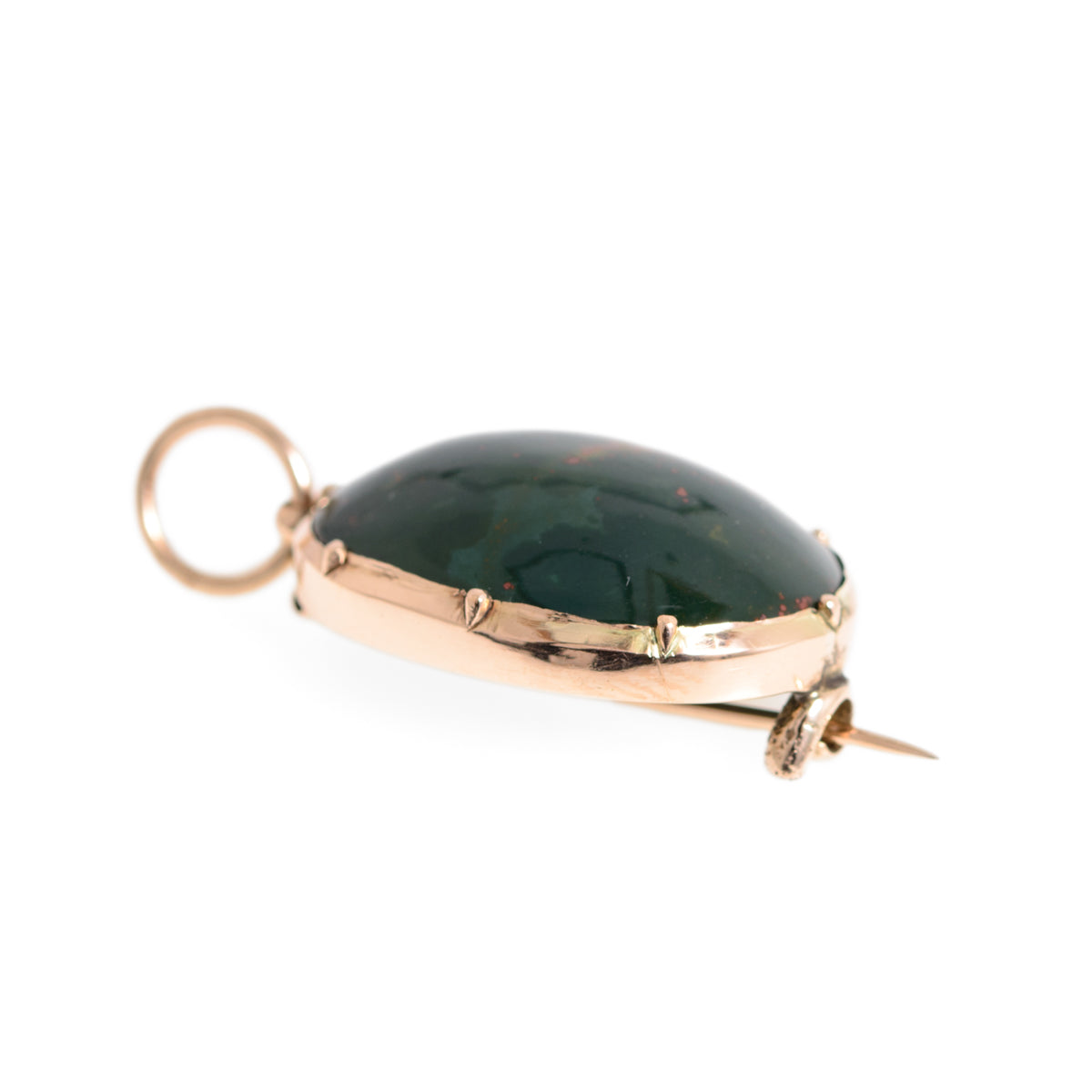 Antique Victorian 9ct Gold & Polished Bloodstone Cabochon Brooch/Pin/Pendant (A1215)