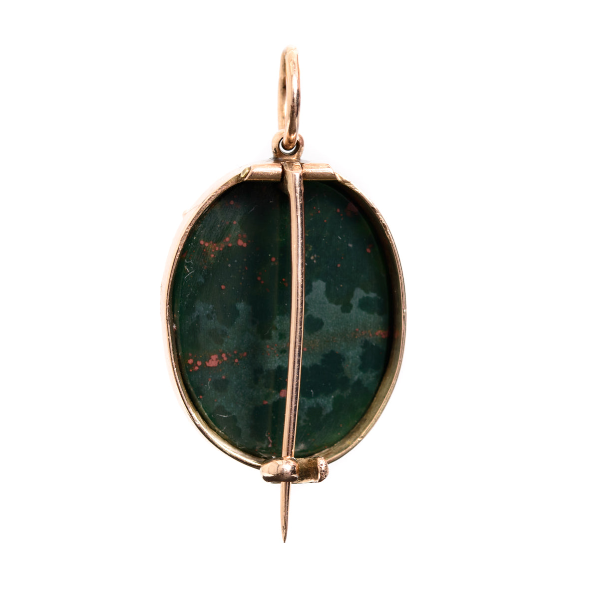 Antique Victorian 9ct Gold & Polished Bloodstone Cabochon Brooch/Pin/Pendant (A1215)