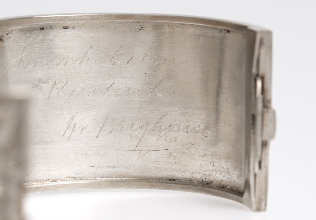 Antique Victorian Sterling Silver Wide Cuff Bangle/Bracelet With Chased Details (A1222)