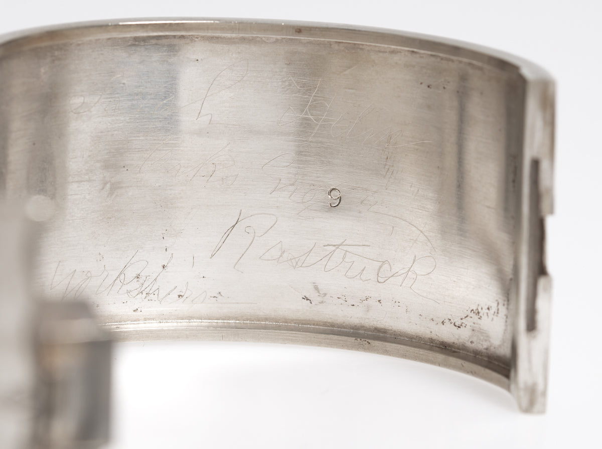 Antique Victorian Sterling Silver Wide Cuff Bangle/Bracelet With Chased Details (A1222)