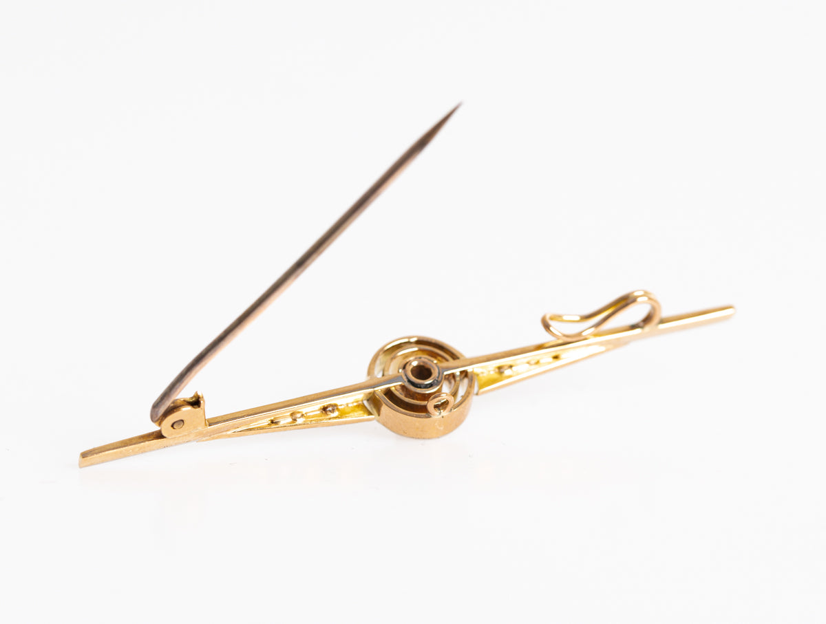 Antique Art Deco 14ct Gold, Platinum Sapphire & Diamond Bar Brooch/Pin c.1920 (A1226)