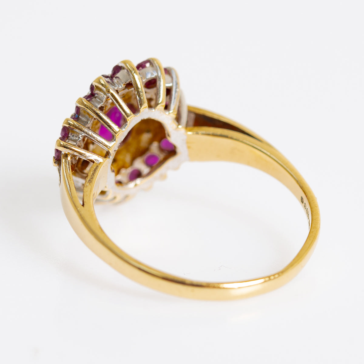 Vintage 9ct Gold Ruby & Diamond Cocktail Ring Art Deco Design Ladies Size P (A1232)