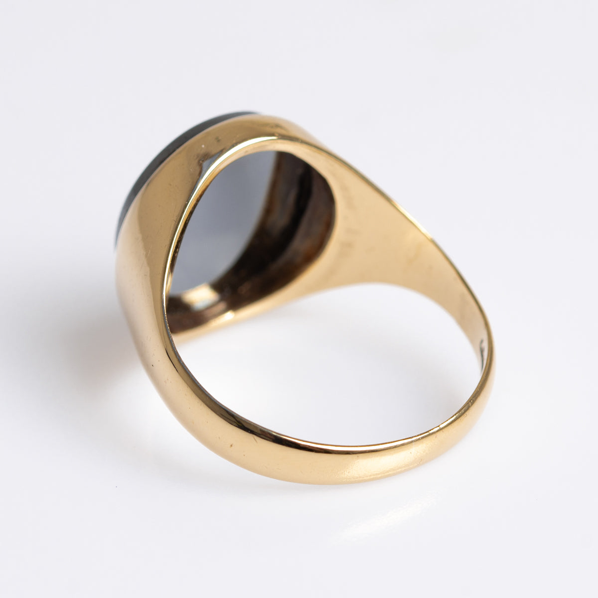 Vintage 9ct Gold Signet Ring With Intaglio Carved Centurion Head Hematite Stone (A1260)