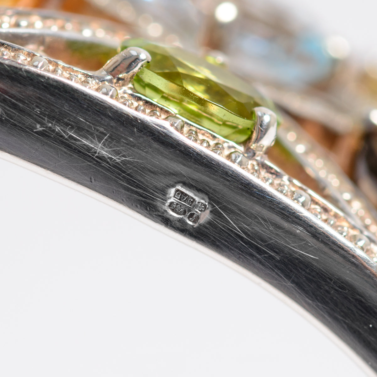Sterling Silver & Gem Set Hinged Bangle By Designer Michelle Albala For QVC (A1274)