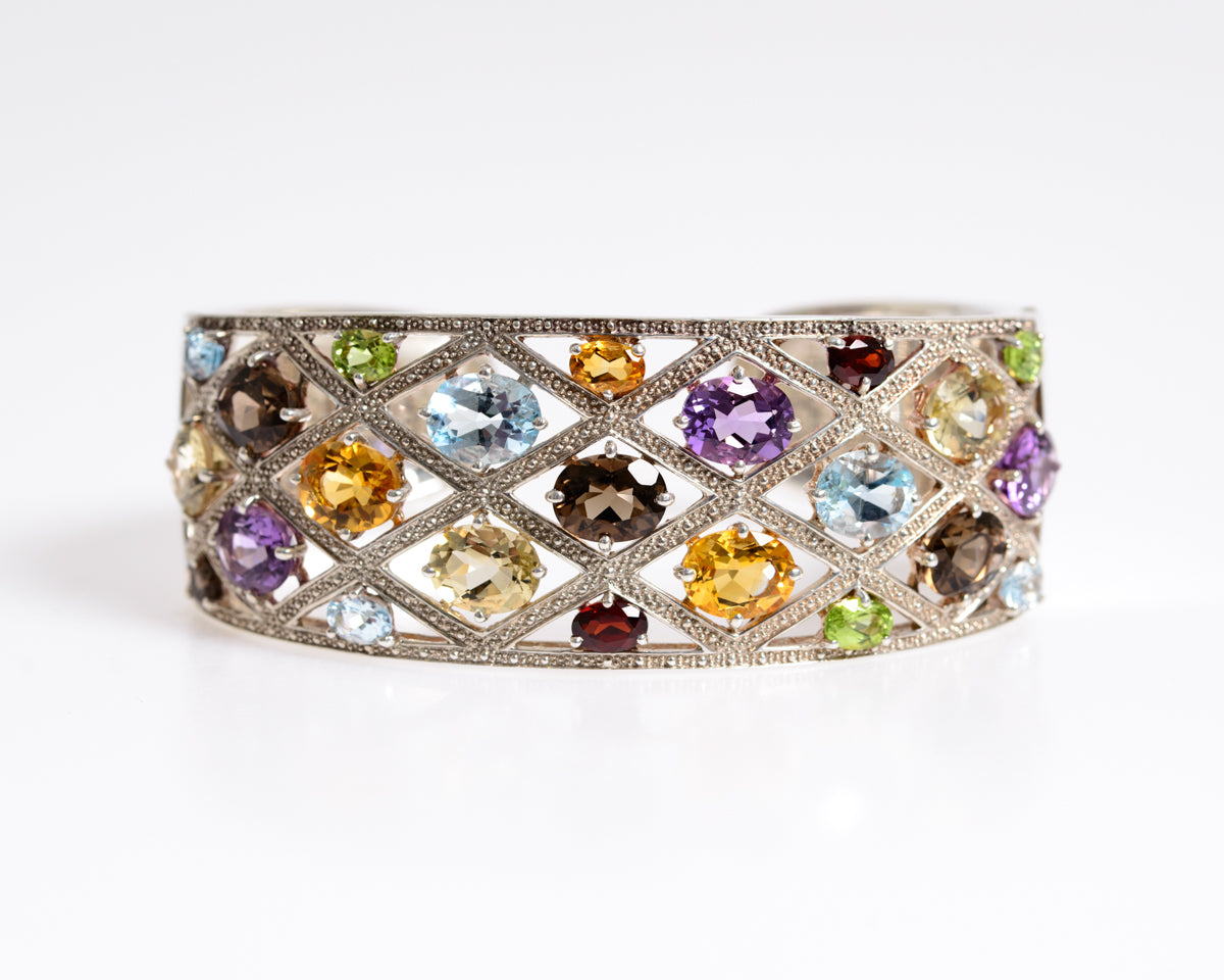 Sterling Silver & Gem Set Hinged Bangle By Designer Michelle Albala For QVC (A1274)