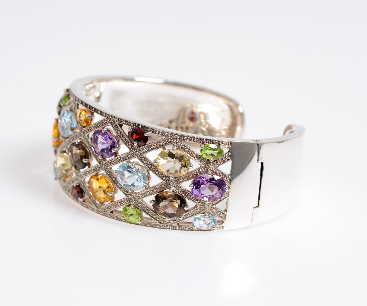 Sterling Silver & Gem Set Hinged Bangle By Designer Michelle Albala For QVC (A1274)