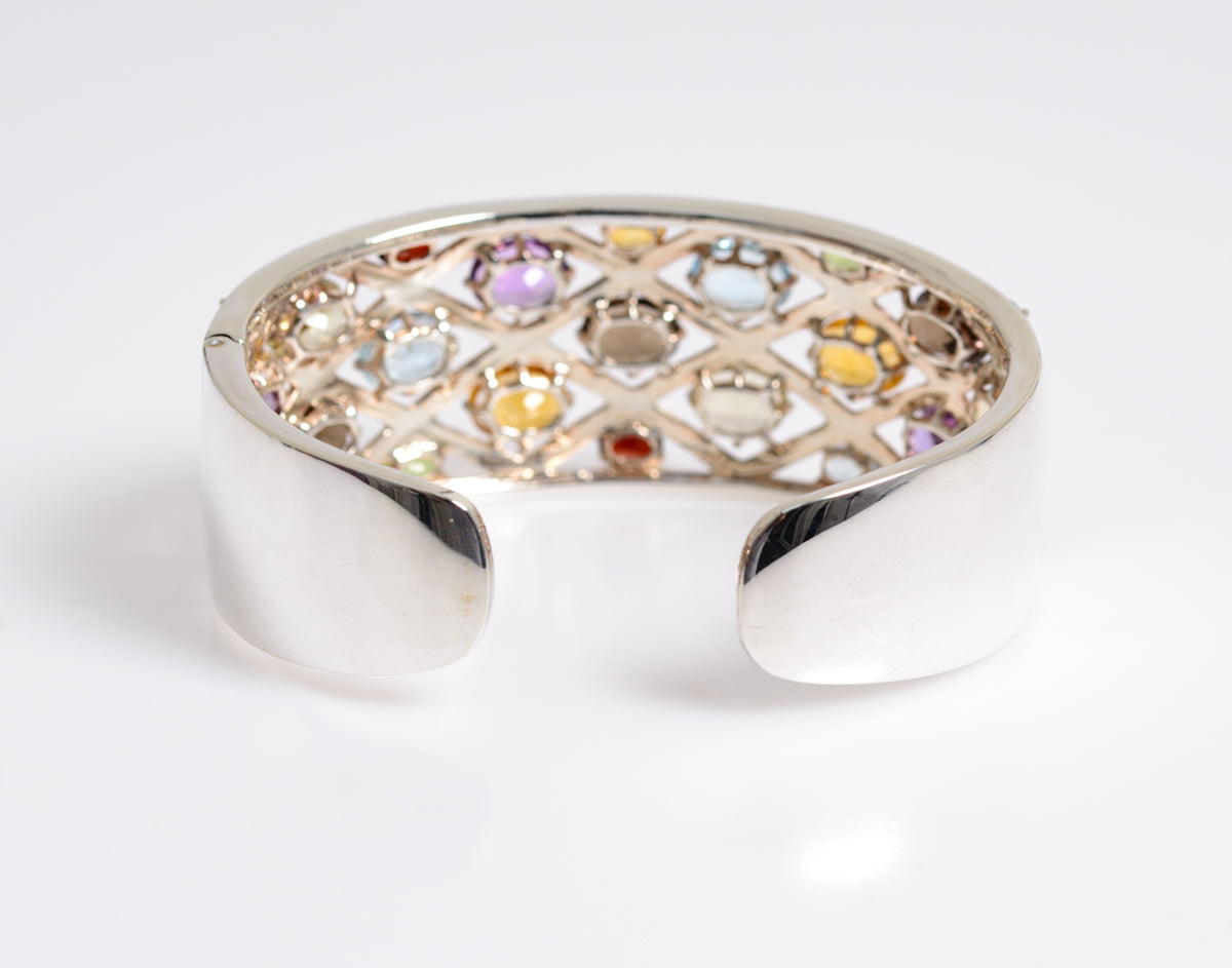 Sterling Silver & Gem Set Hinged Bangle By Designer Michelle Albala For QVC (A1274)